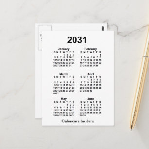 2031 Vit 6 månaders mini-kalender av Janz Vykort