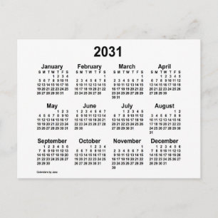 2031 Vit Mini Kalender av Janz Vykort