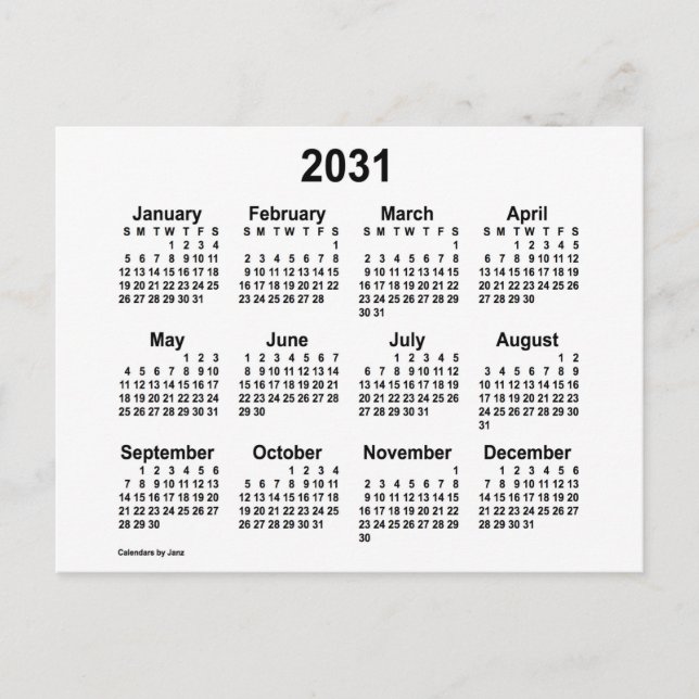 2031 Vit Mini Kalender av Janz Vykort (Framsida)