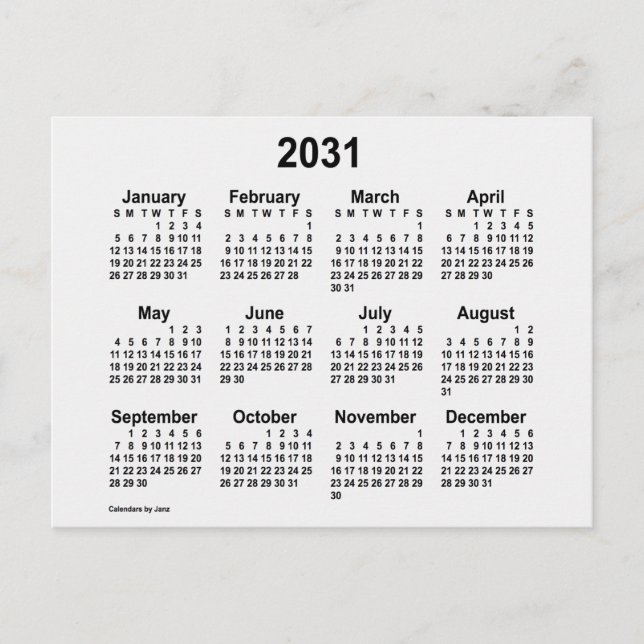 2031 White Smoke Mini Kalender av Janz Vykort (Framsida)