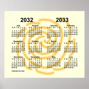 2032-2033 Soliga dagar Skolårskalender av Janz Poster