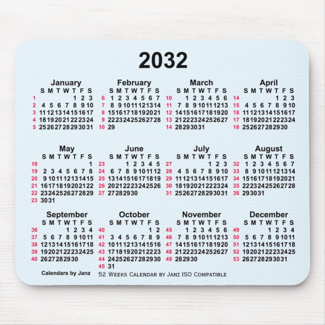 2032 Alice Blue 52 veckor ISO Calendar av Janz Musmatta (Framsidan)