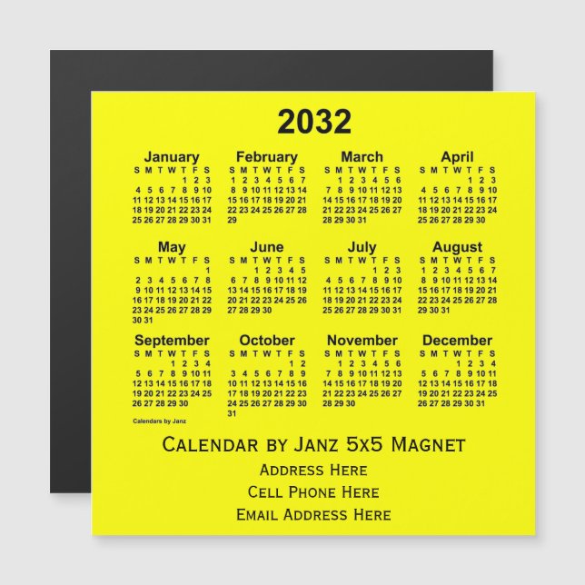 2032 års Gult - affärskalender från Janz (Fram/baksida)