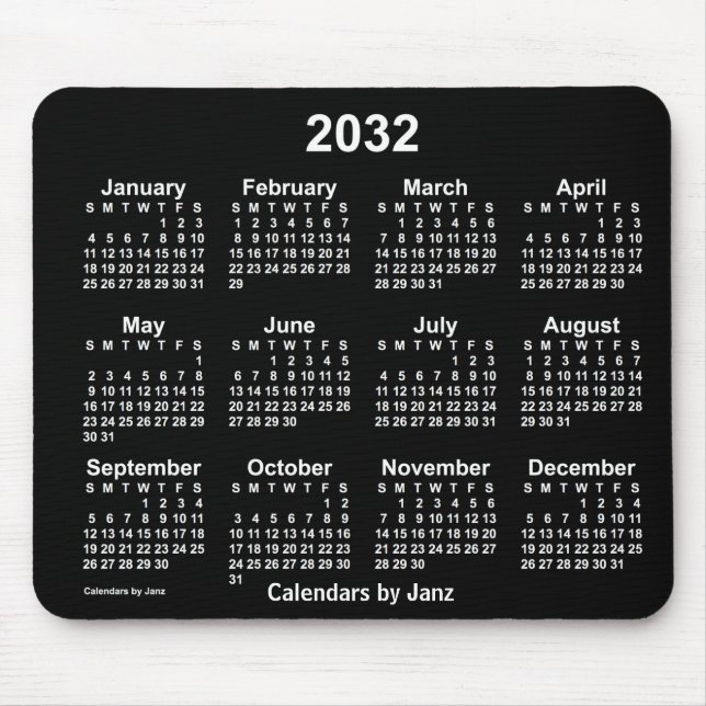 2032 Neon White Calendar av Janz Mouse Pad Musmatta (Framsidan)