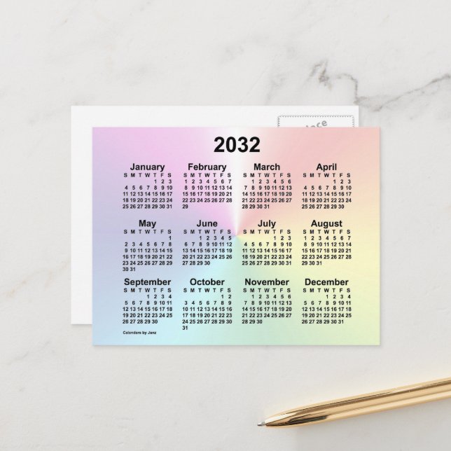 2032 Rainbow Cloud Mini Kalender av Janz Vykort (Fram/Back In Situ)