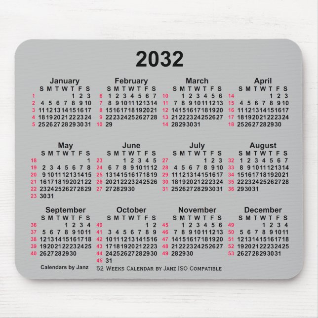 2032 Silver 52 veckor ISO Calendar av Janz Musmatta (Framsidan)