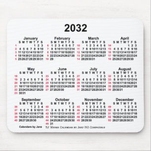 2032 Vit 52 veckor ISO-kalender från Janz Musmatta