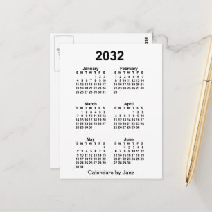 2032 Vit 6 månaders mini-kalender av Janz Vykort