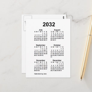 2032 Vit 6 månaders mini-kalender av Janz Vykort