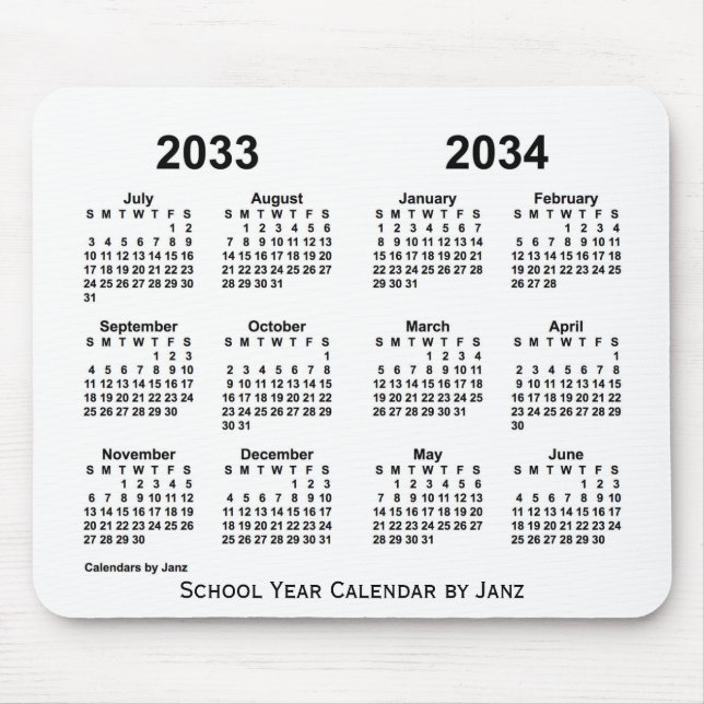 2033-2034 års vitbokskalender från Janz Musmatta (Framsidan)
