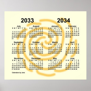 2033-2034 Skolkalendern för sunnimusdagar från Jan Poster
