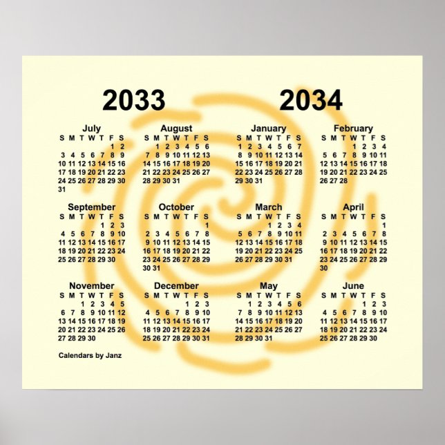 2033-2034 Soliga dagar Skolårskalender av Janz Poster (Framsidan)