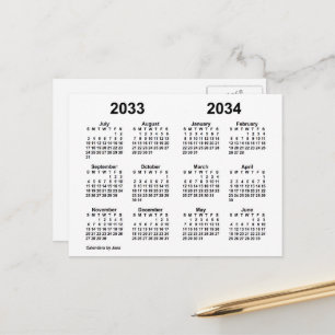 2033-2034 Vit skolårs kalender av Janz Vykort