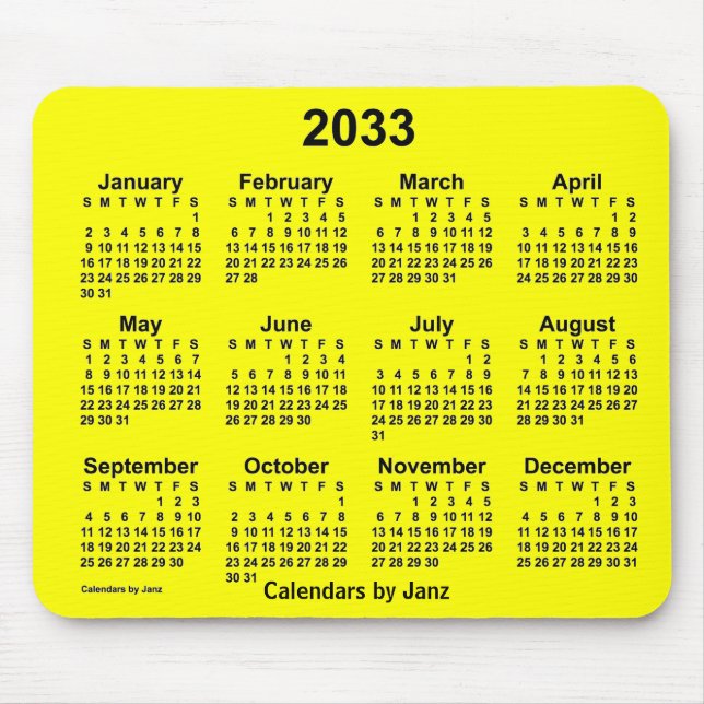 2033-Gultens kalender av Janz Mouse Pad Musmatta (Framsidan)