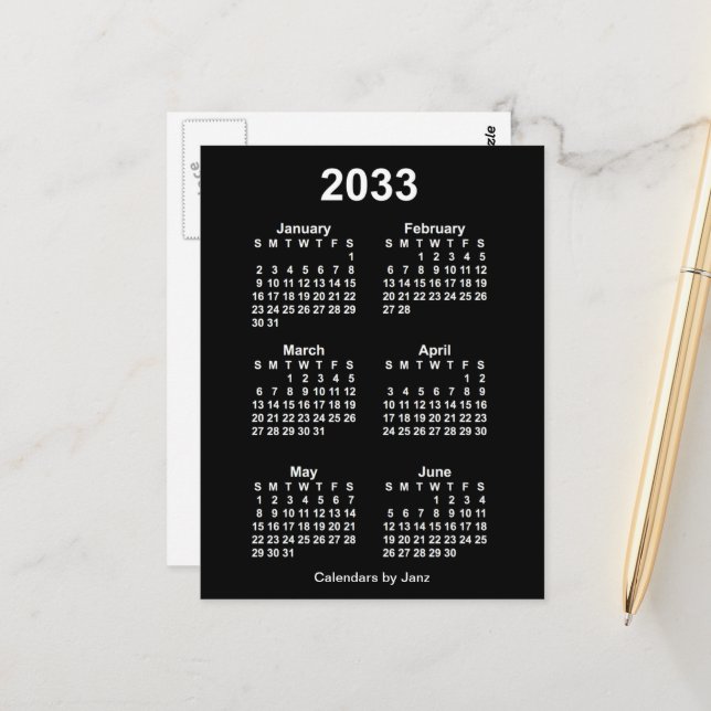 2033 Neon Vit 6 Månaders Mini Kalender av Janz Vykort (Fram/Back In Situ)