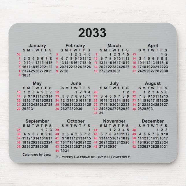 2033 Silver 52 veckor ISO Calendar av Janz Musmatta (Framsidan)