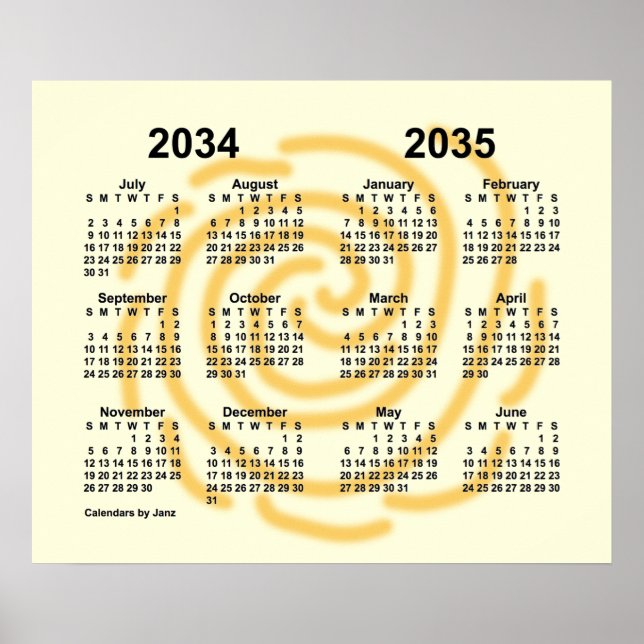 2034-2035 Soliga Dagar Skolårs Kalender av Janz Poster (Framsidan)