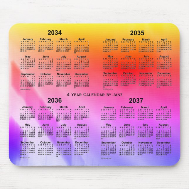 2034-2037 Regnbågsskuggor 4 års kalender från Janz Musmatta (Framsidan)