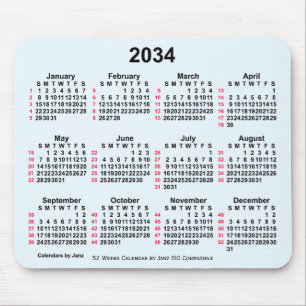 2034 Alice Blue 52 veckor ISO Calendar av Janz Musmatta