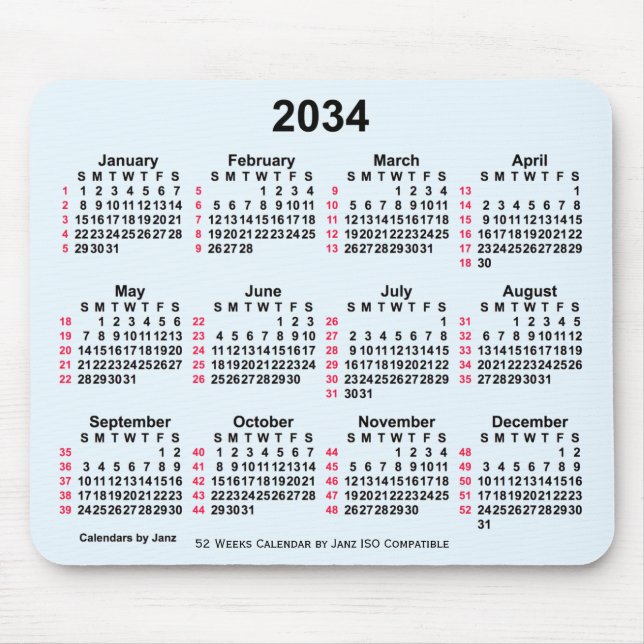 2034 Alice Blue 52 veckor ISO Calendar av Janz Musmatta (Framsidan)