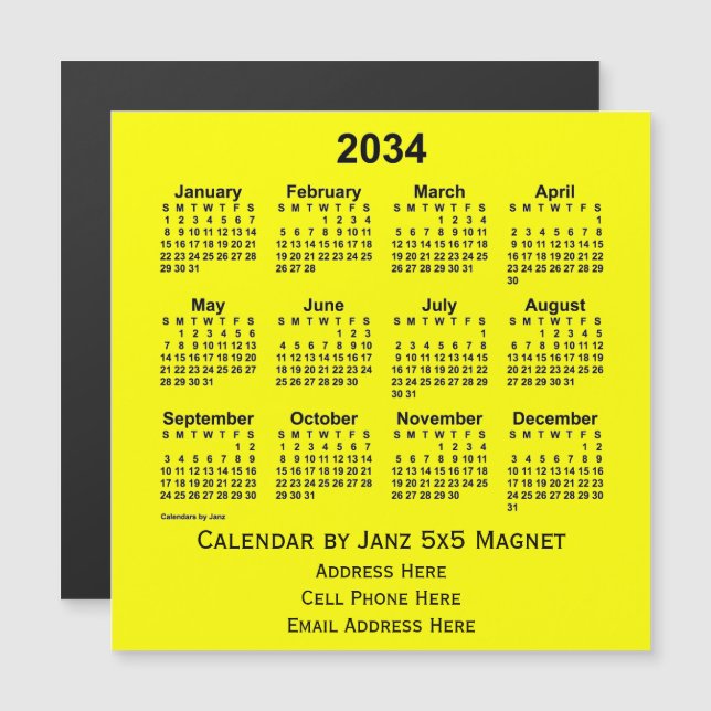 2034 års Gult - affärskalender från Janz (Fram/baksida)