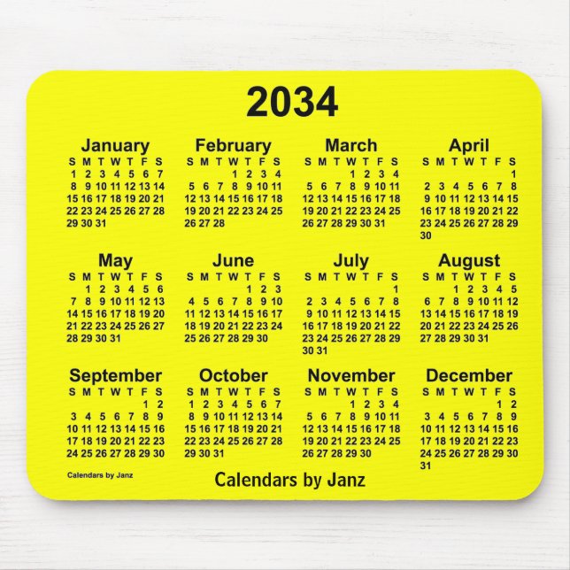 2034-Gultens kalender av Janz Mouse Pad Musmatta (Framsidan)