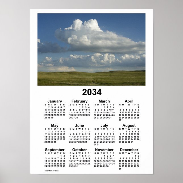 2034 Nebraska Sandhills kalender från Janz Poster (Framsidan)
