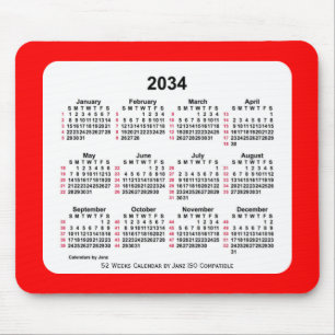 2034 Red 52 Weeks ISO Calendar av Janz Two Tone Musmatta