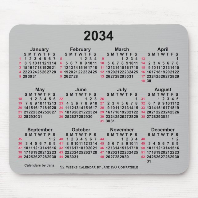 2034 Silver 52 veckor ISO Calendar av Janz Musmatta (Framsidan)