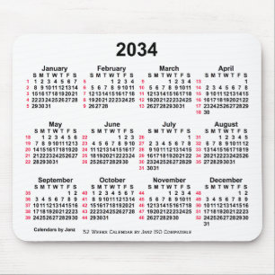 2034 Vit 52 veckor ISO-kalender från Janz Musmatta
