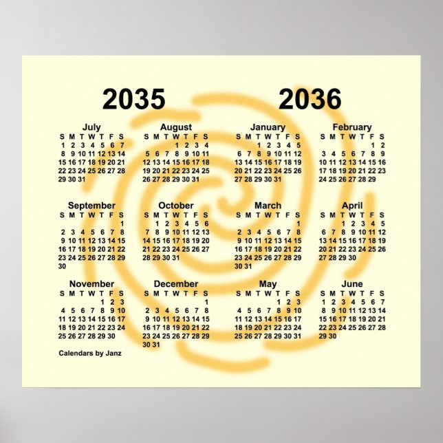 2035-2036 Soliga Dagar Skolårs Kalender av Janz Poster (Framsidan)