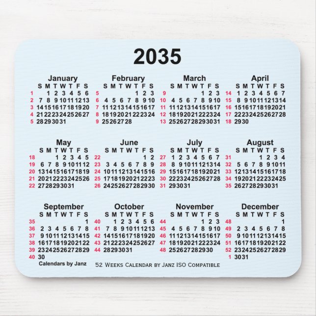 2035 Alice Blue 52 veckor ISO Calendar av Janz Musmatta (Framsidan)