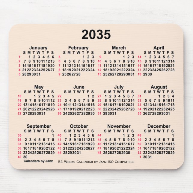 2035 Antique White 52 Weeks ISO Calendar av Janz Musmatta (Framsidan)