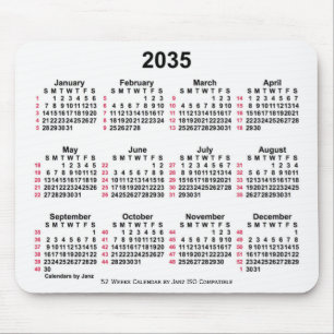 2035 Vit 52 veckor ISO-kalender från Janz Musmatta