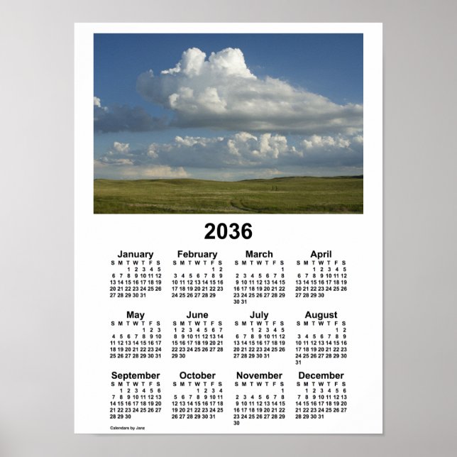 2036 års kalender för Nebraska Sandhills från Janz Poster (Framsidan)