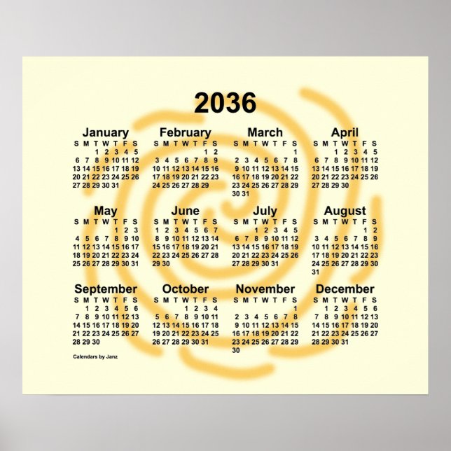 2036 års kalender för nya dagar från Janz Poster (Framsidan)