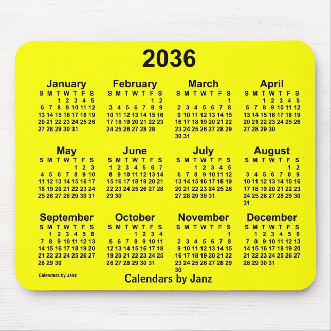 2036-Gultens kalender av Janz Mouse Pad Musmatta (Framsidan)