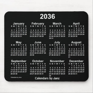 2036 Neon White Calendar av Janz Mouse Pad Musmatta