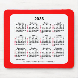 2036 Red 52 Weeks ISO Calendar av Janz Two Tone Musmatta