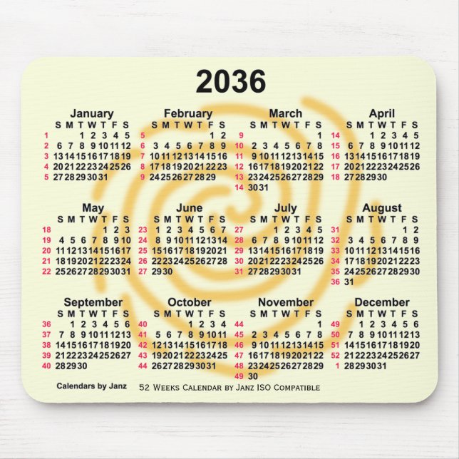 2036 Sunny Days 52 veckor ISO Calendar av Janz Musmatta (Framsidan)