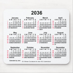 2036 Vit 52 veckor ISO-kalender från Janz Musmatta