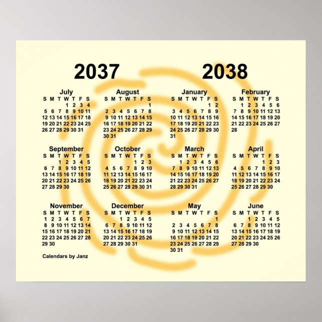 2037-2038 Soliga Dagar Skolårs Kalender av Janz Poster (Framsidan)