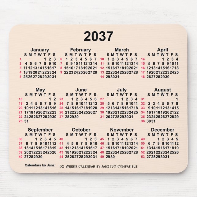 2037 Antique White 52 Weeks ISO Calendar av Janz Musmatta (Framsidan)