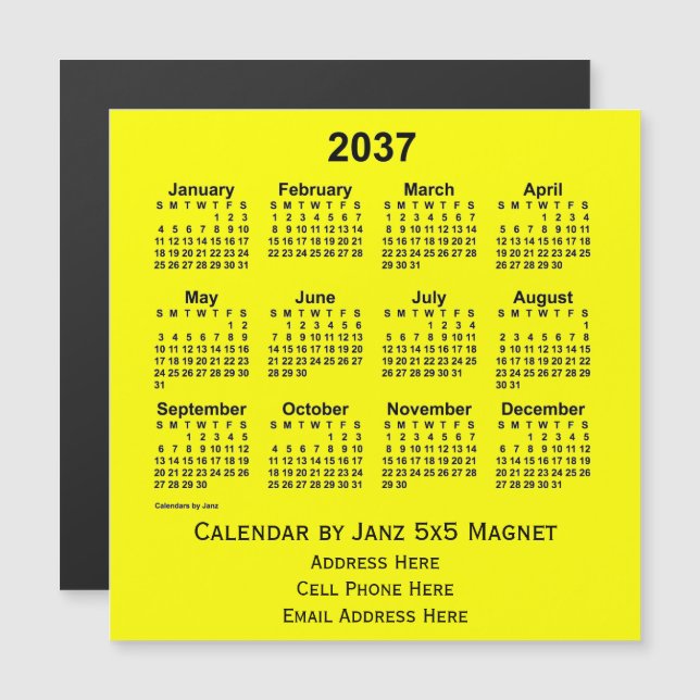 2037 års Gult - affärskalender från Janz (Fram/baksida)