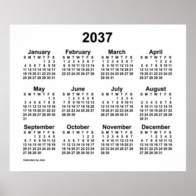2037 Vit kalender av Janz Print Poster (Framsidan)