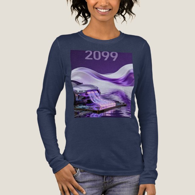 2099 Futuristisk Cyberpunk Stadsscen Long Sleeve T Shirt (Framsida)