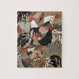 20. 群鶏図 若冲flock av tuppar, Jakuchu, Japan konst Pussel