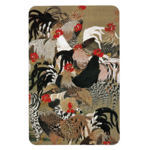 20. 群 鶏 図, 若 Tuppar, Jakuchu, Japan Art. Magnet