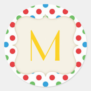 20-1,5 propp förslutningsmonogram primär polkadot runt klistermärke