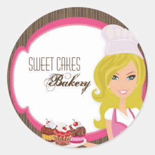 20-1,5-tums Blonde Baker vid Rosa Kopp Cak Sticker Runt Klistermärke